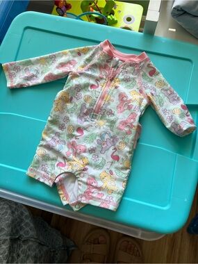 Care Bears Pastel Pink & Mint Long-Sleeve Rashguard Swimsuit